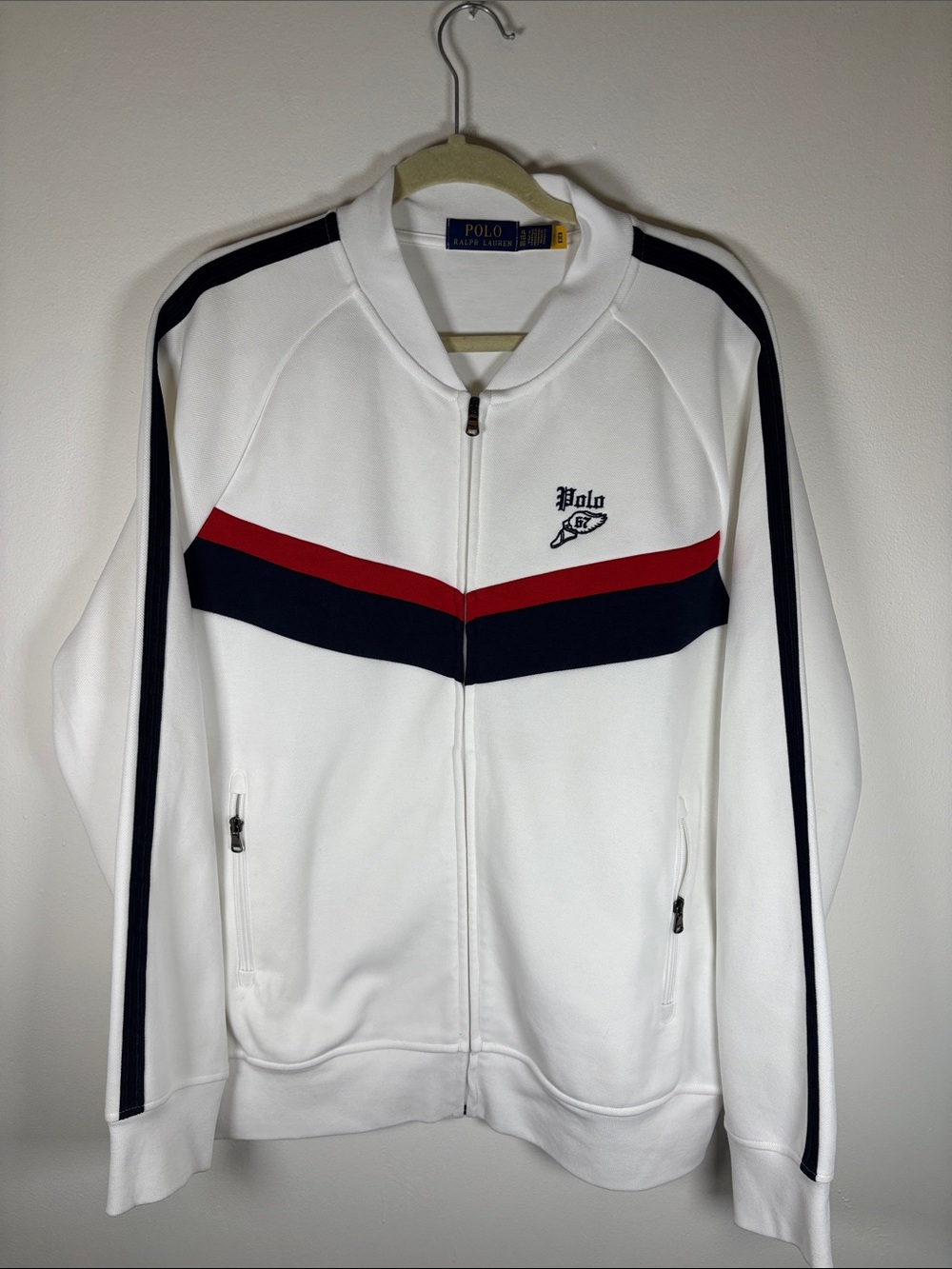 Polo Ralph Lauren Double-Knit Track Jacket White Navy Red Men’s XL